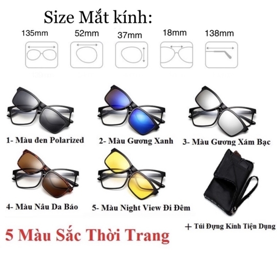 Mắt kính 6 in 1 đa năng râm cận vuông kính 5 in 1 m202